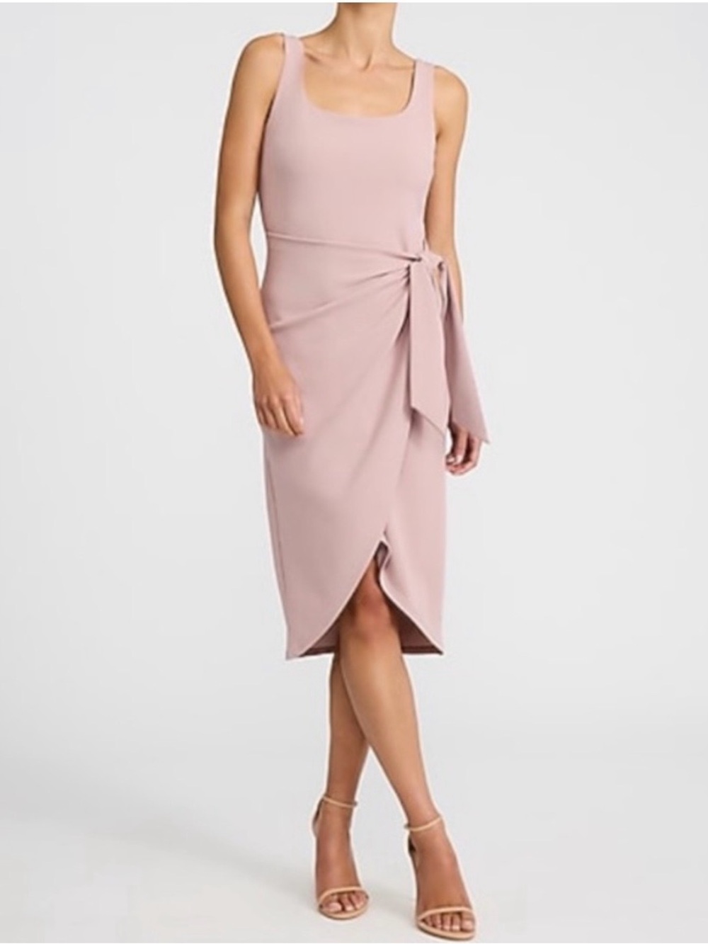 Express Sleeveless Dusty Rose Tie-Waist Midi Dress